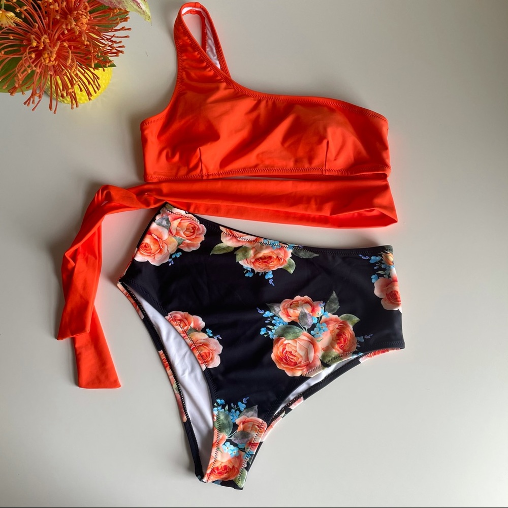 Neon & Floral Cupshe One Shoulder Bikini (Medium)